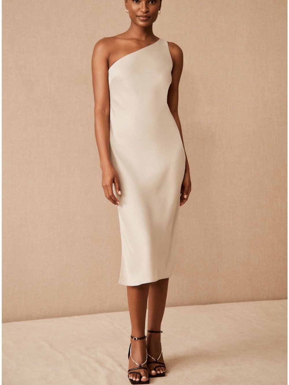 One-Shoulder Cream Midi dress